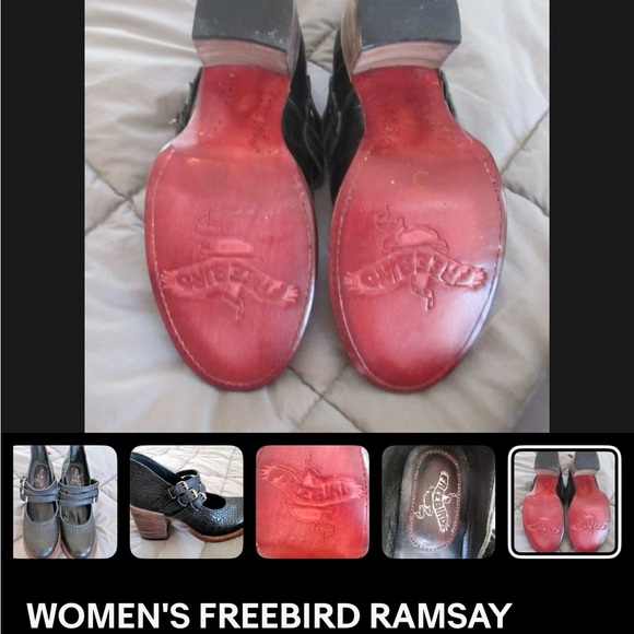 Freebird LEATHER Black Croc-Embossed MARY JANE Heels PUMPS 3 strap LIKE NEW - Picture 7 of 15